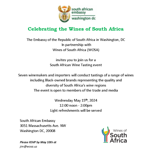 The South African Embassy and Culture Wine Co South African Wine Tasting May 15th